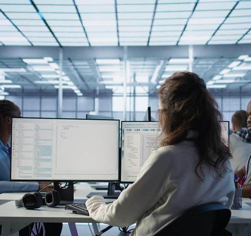 Mitarbeiter arbeiten vor Computern